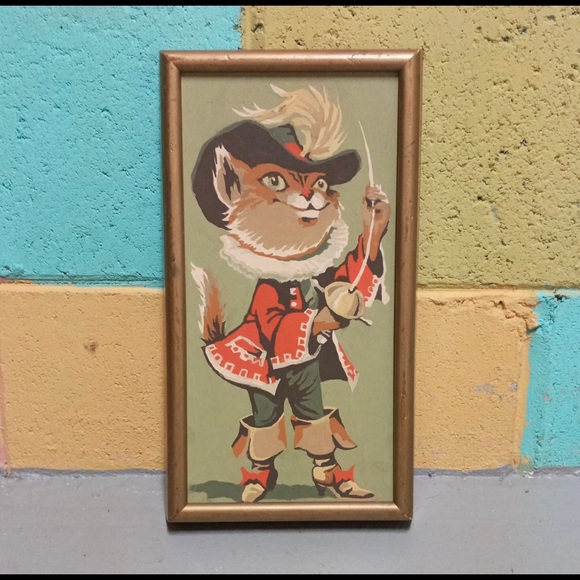 Vintage Puss In Boots Cat Paint-By-Numbers painting - Picture 1 of 4